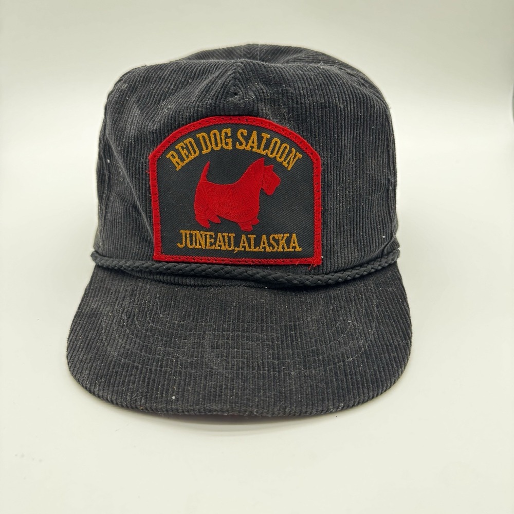 Black Corduroy Red Dog Saloon Juneau Alaska Hat Snapback Baseball Cap